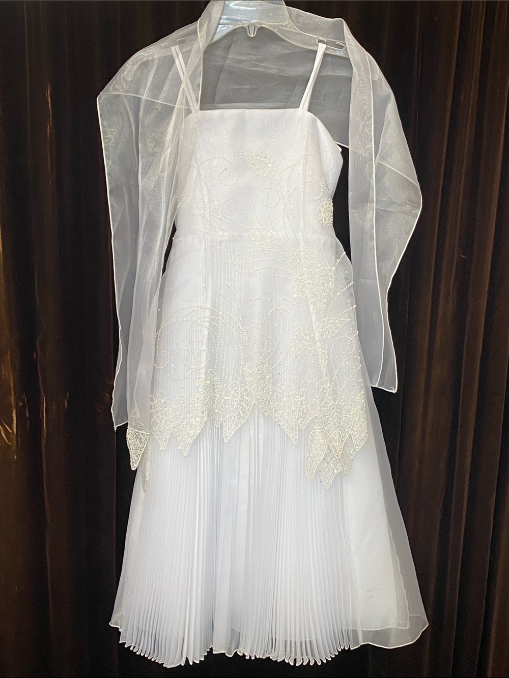 Lily White Formal Girls Dress with Sheer Scarf New Without Tag